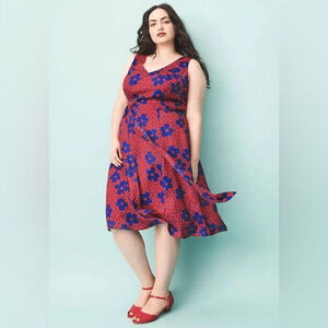 Modcloth Red Floral Timeless Magnetism A-Line Plus Size Dress